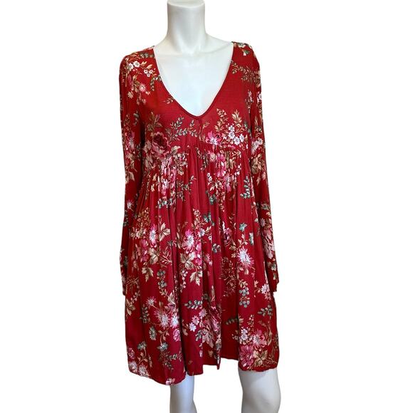Denim & Supply Ralph Lauren Dresses & Skirts - Ralph Lauren Denim & Supply Red Floral Long Sleeved V-Neck Mini Dress sz M